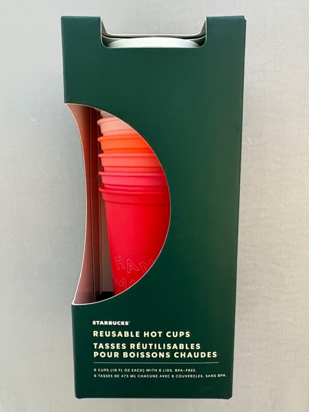 New Starbucks Reusable Hot Cups - Gradient Pink to Red Set of 6 Cups